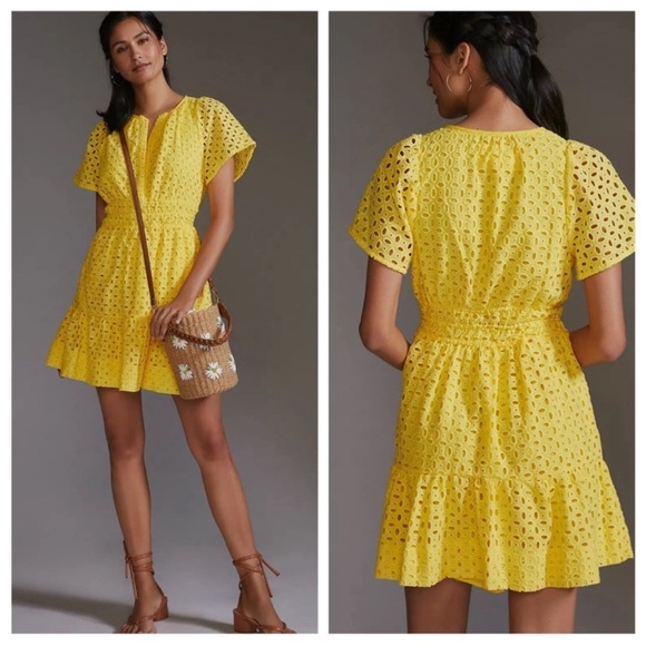 Anthropologie Dresses & Skirts - By Anthropologie‎ Somerset Mini Dress Eyelet Edition Yellow Size Small New